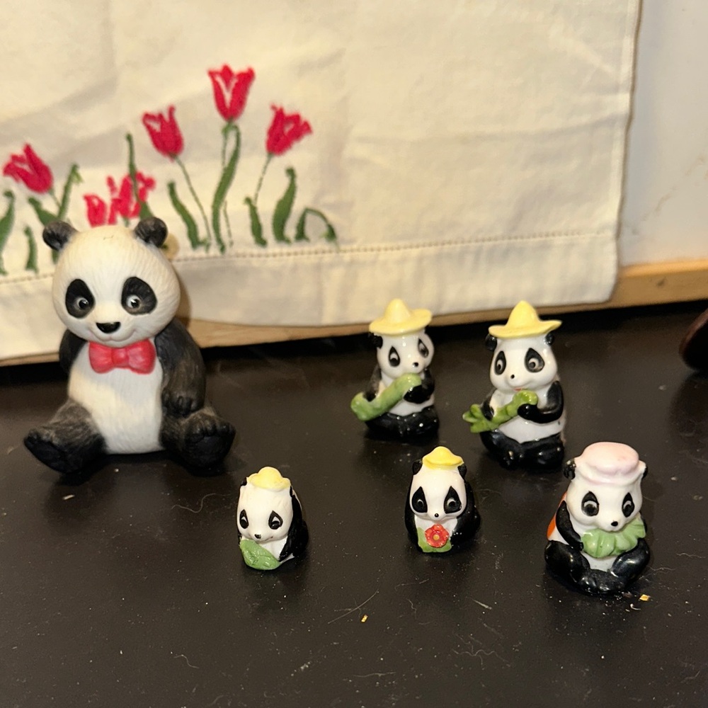 Avon Panda Figurine Set with Colorful Hats